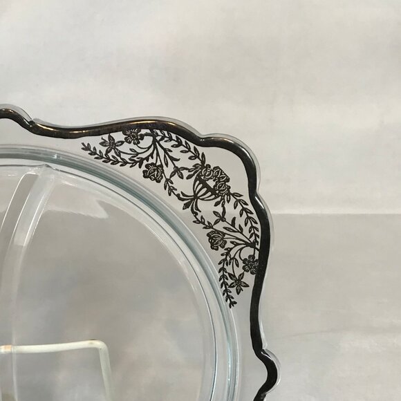Vintage Silver Overlay Square Glass 3-Section Divided 10" Dish - Picture 5 of 9